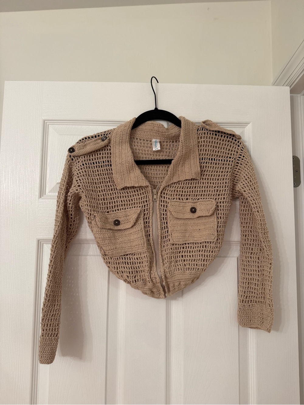 ANDI BAGUS Beige Crocheted Zip-Front Cardigan Shrug - Picture 2 of 5